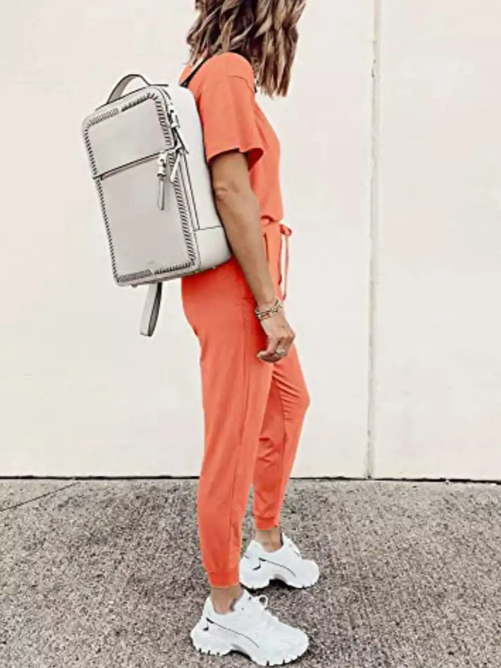 Full Size Round Neck Top and Drawstring Pants Set Plus Size