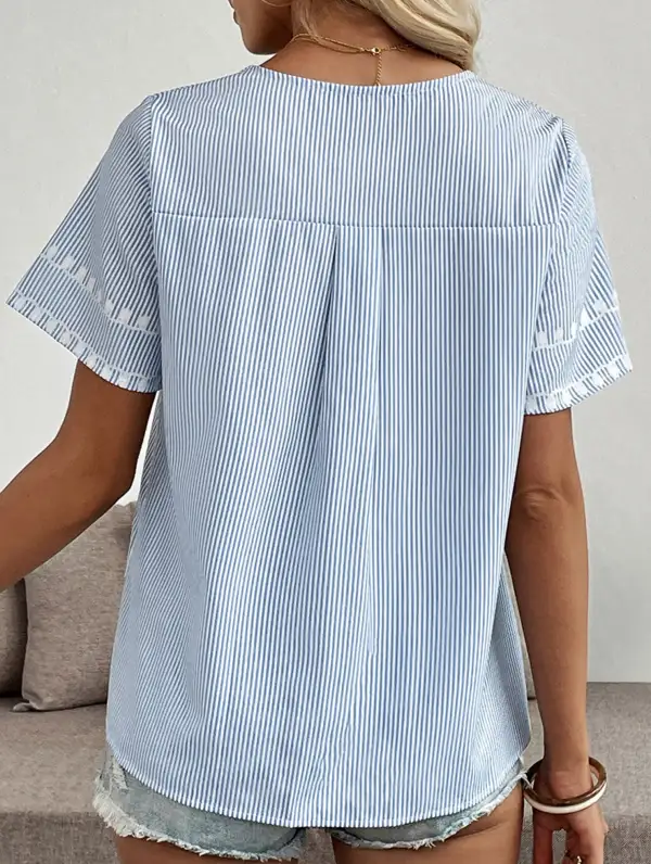 Stripe Floral V Neck Shirt