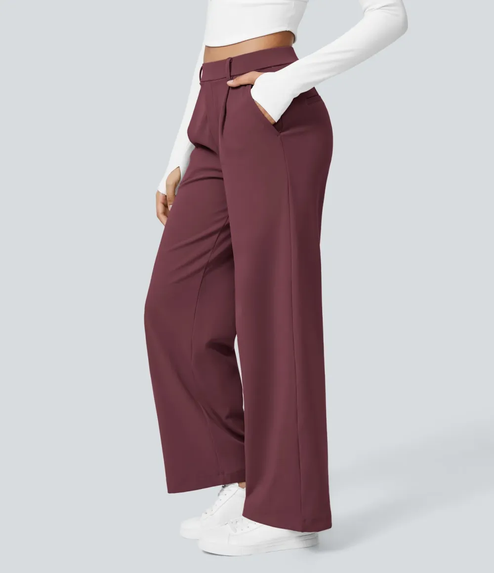 High Waisted Side Pocket Straight Leg Work Pants