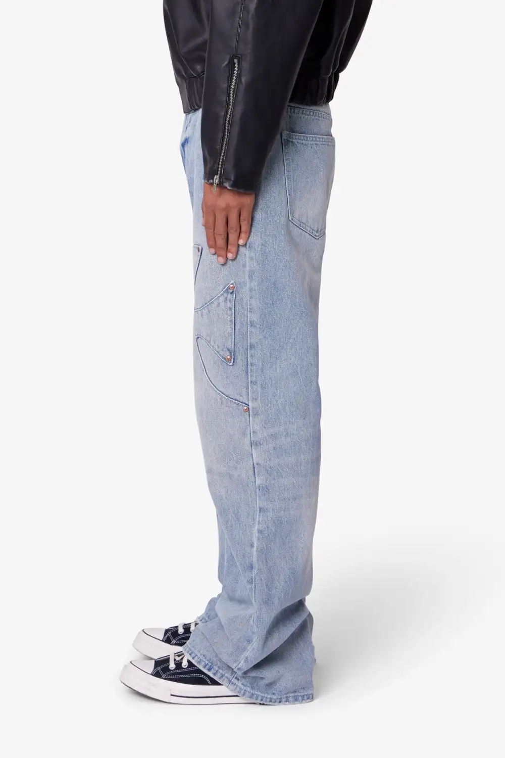 Relaxed Cross Detail Denim Jeans