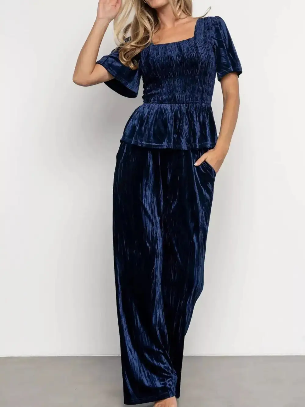 Velvet Top and Wide Leg Pants Set