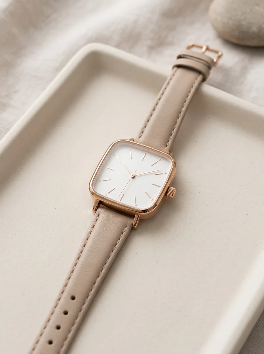 Taupe Square Case Minimalist Watch