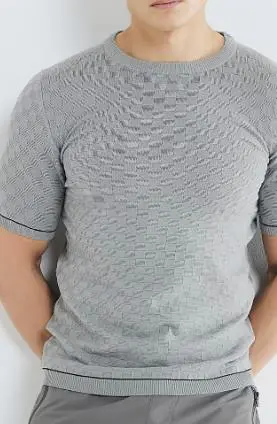 Men's Grey Slim Fit Checkerboard T-Shirt