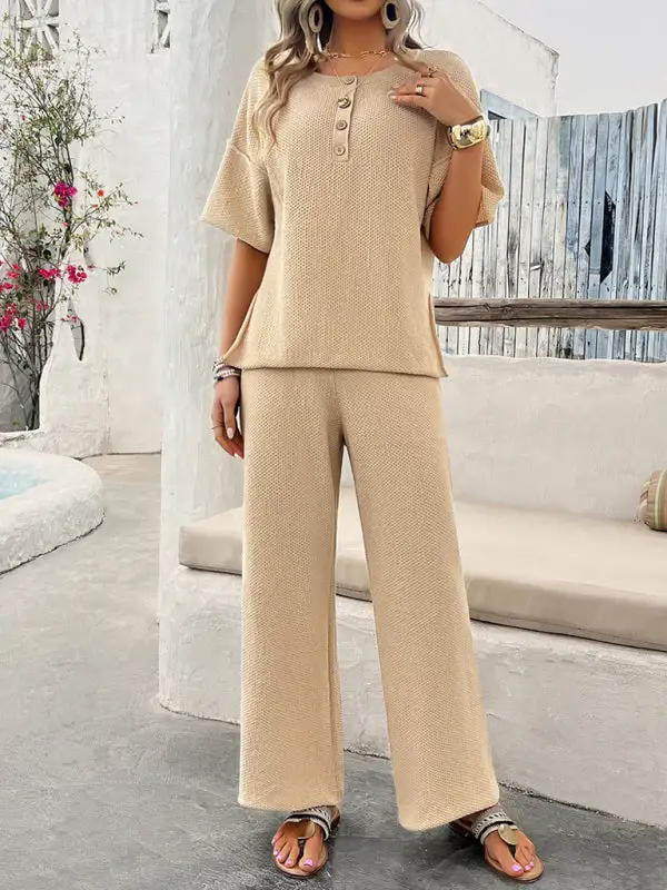 Clean Knitted Short Sleeved Trousers Suit Shorts