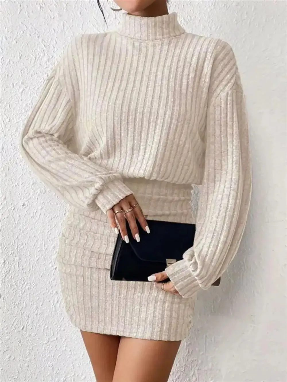 Ribbed Knit Turtleneck Bodycon Mini Dress