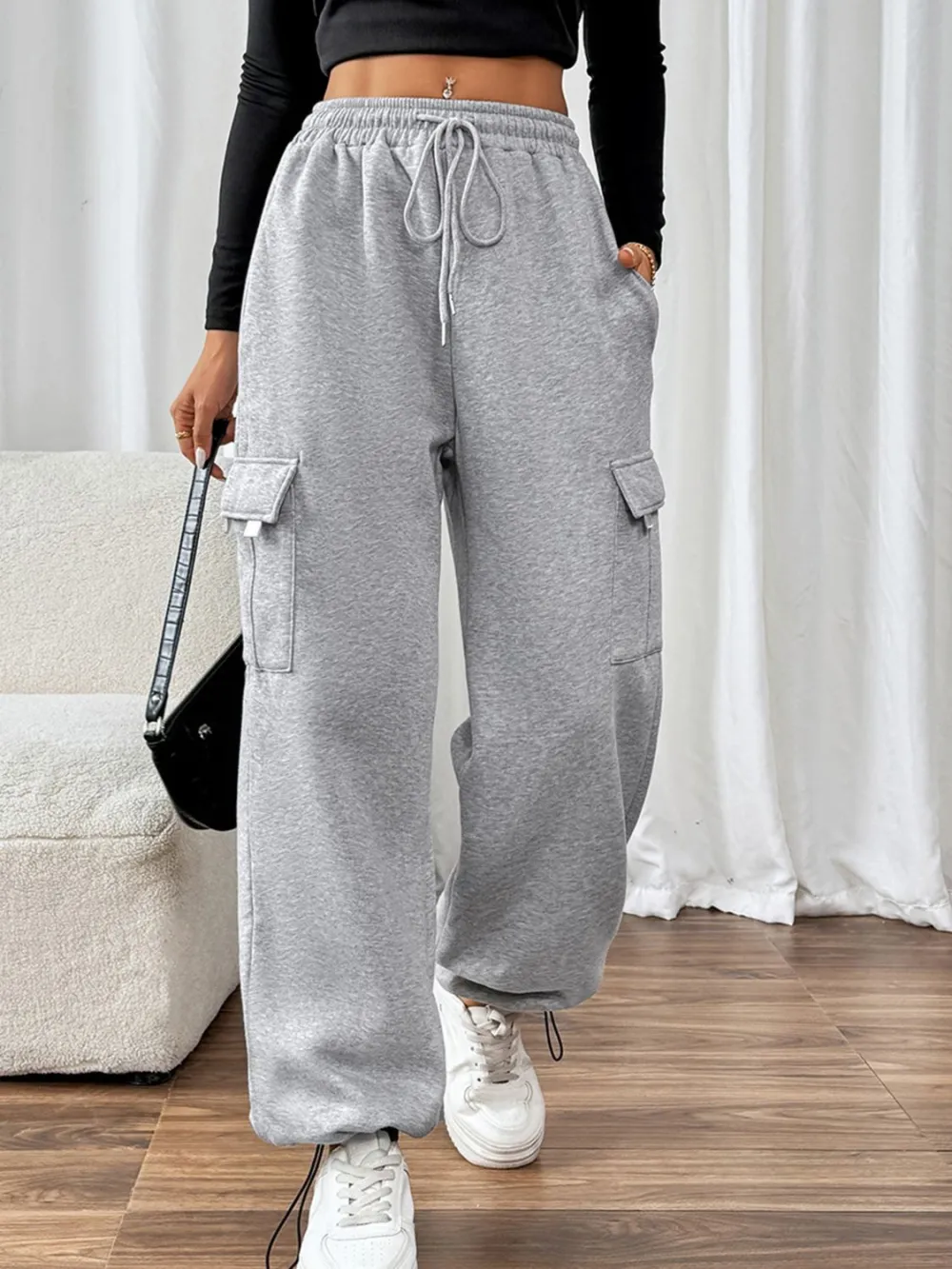 Drawstring Elastic-Waist Pocketed Jogger Pants