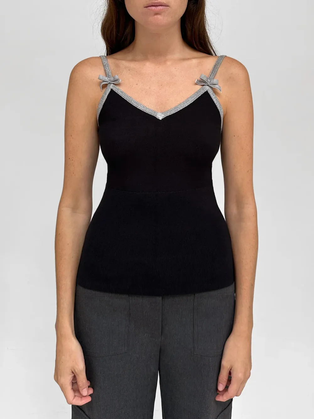 Casual Style V-neck Top Black
