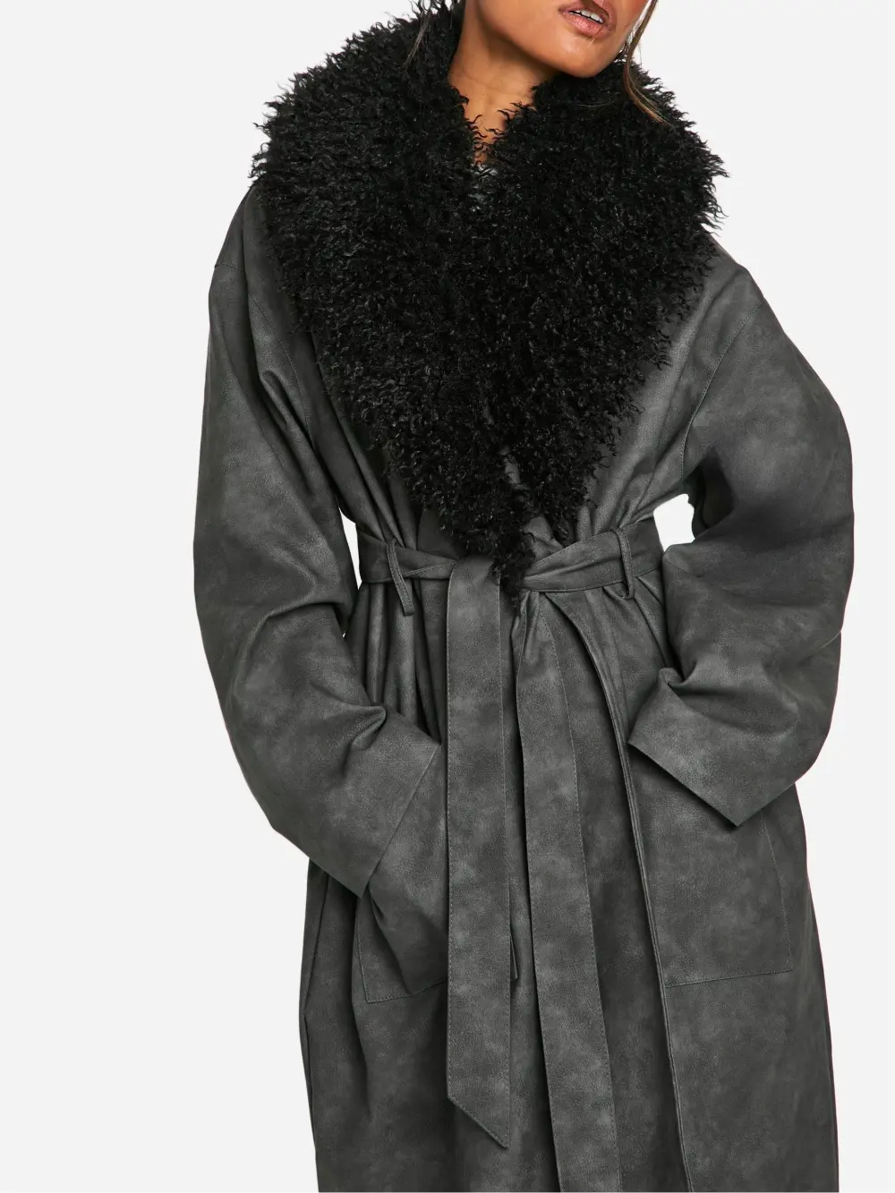 GRAY FAUX FUR-LINED COAT