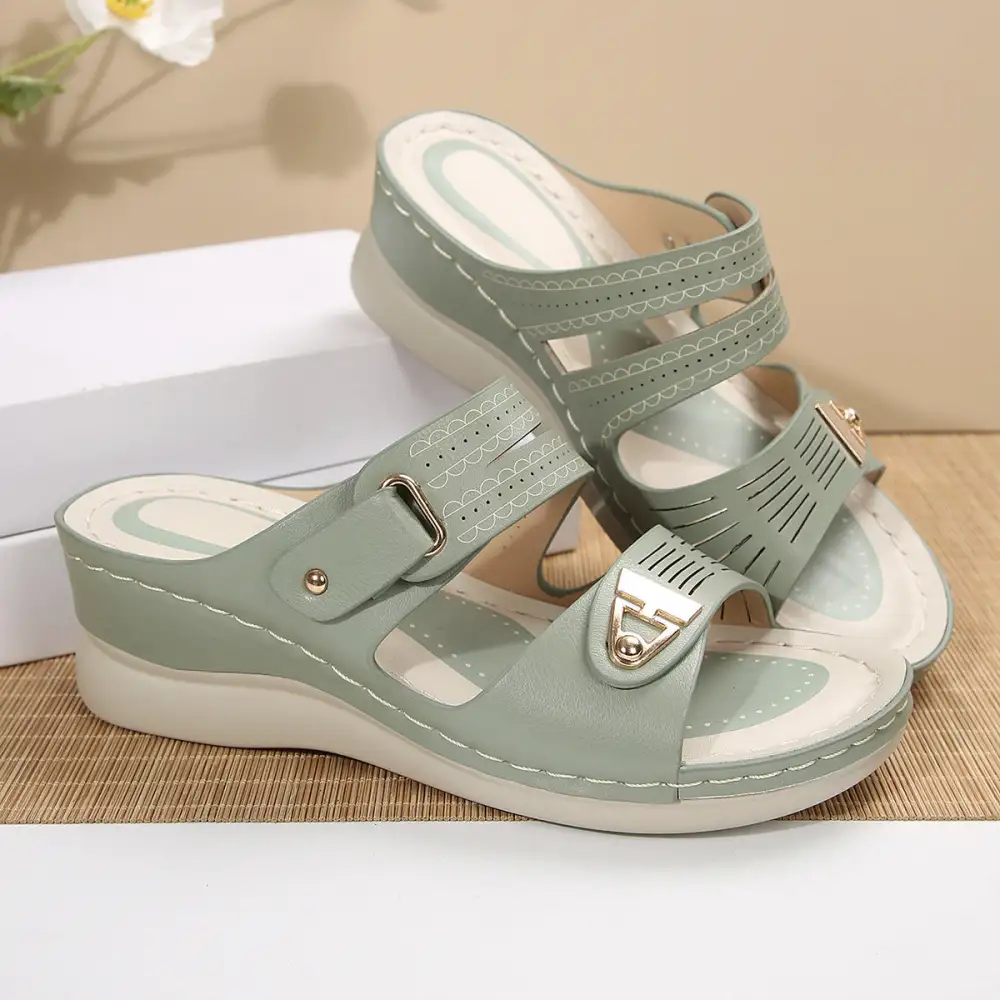 Textured Thick Sole Wedge Slide Sandals