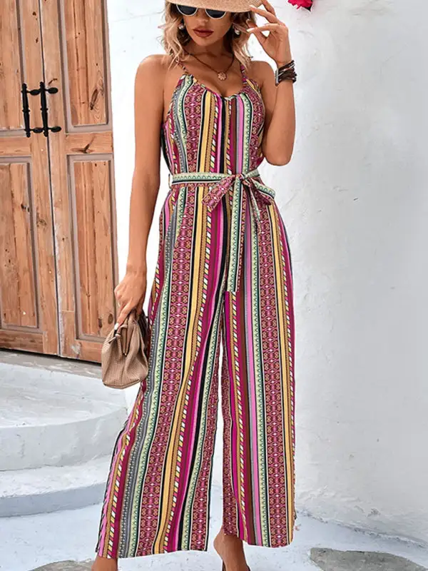 Elegant Bohemian Spaghetti Strap Jumpsuit Accessory