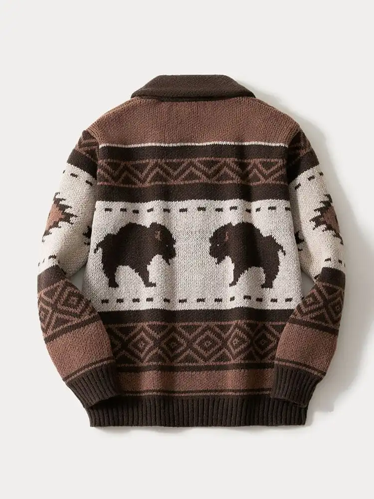 Minimal Vintage Jacquard Knit Cardigan Sweater