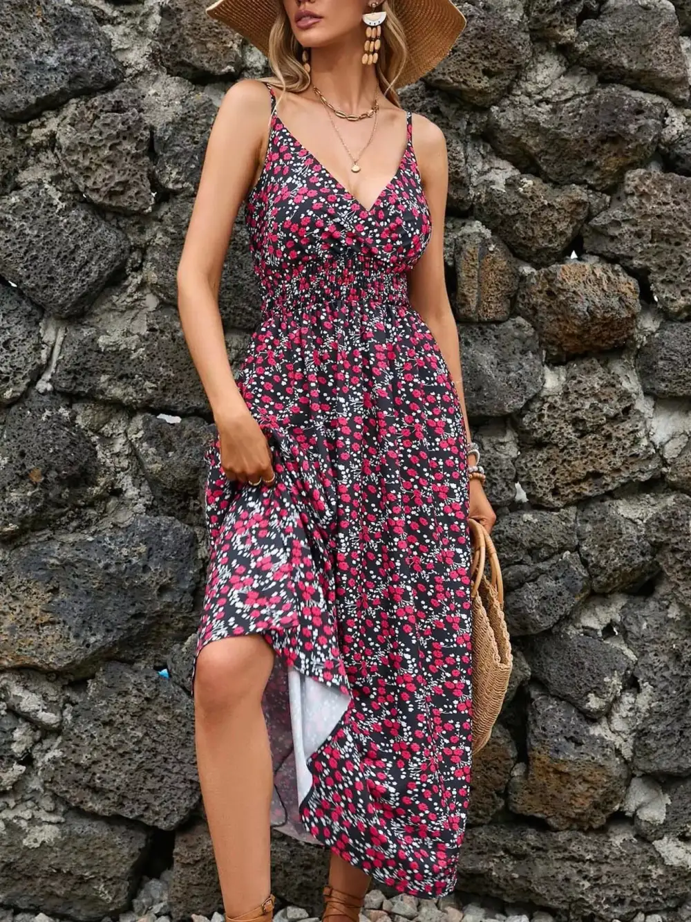 Paisley Spaghetti Strap Midi Dress