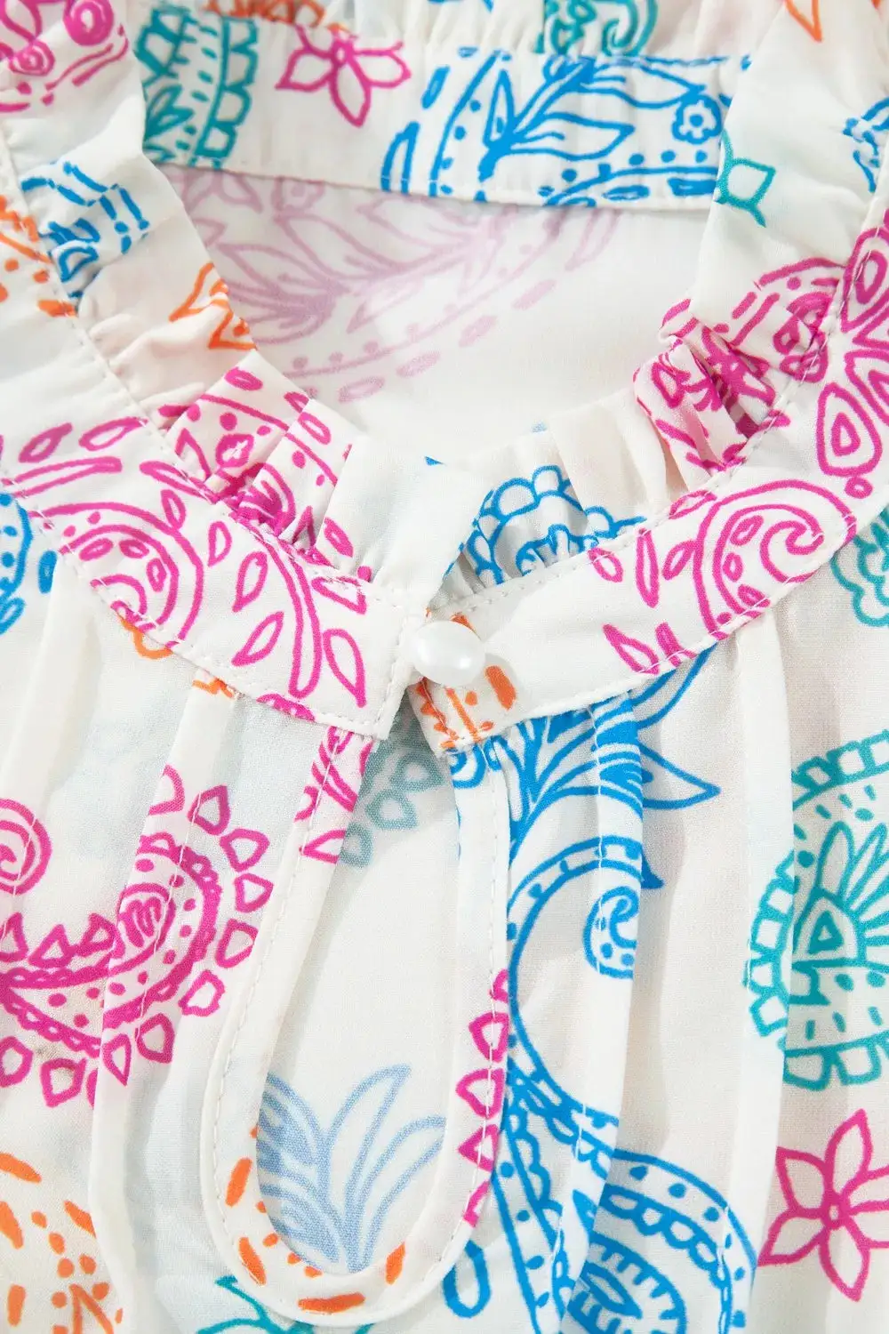 Button Front Puff Sleeve Paisley Blouse
