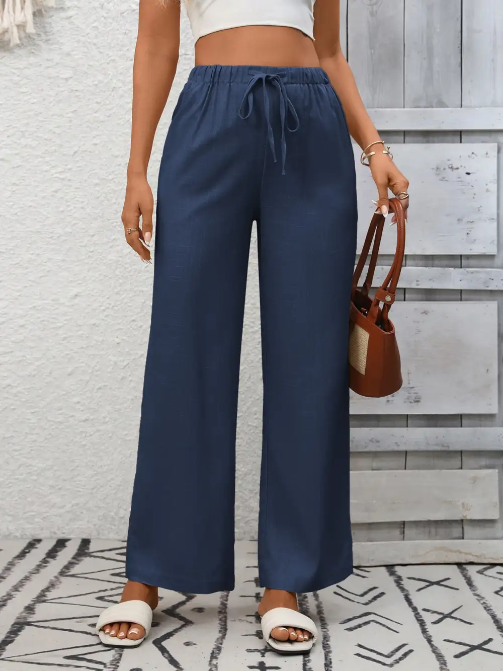 Wide Leg High Waist Drawstring Pocketed Pants