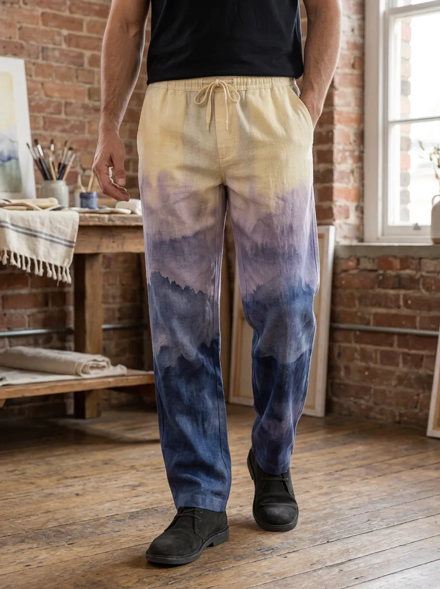 Men's Landscape Art Lover Watercolor Mountain Printed Pants