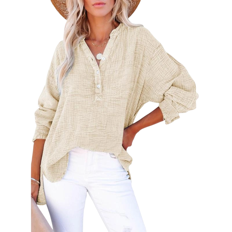 🔥 Women's Casual Button-Up V-Neck Long-Sleeve Shirt | Versatile Everyday Top
