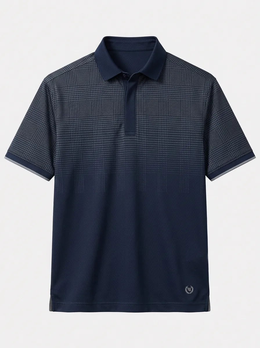 Men's Casual Business Plaid Gradient Printed Polo Shirt