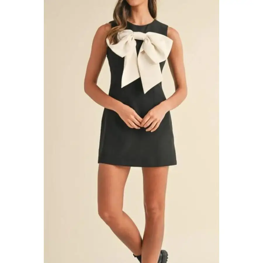 Bow Contrast Sleeveless Mini Dress