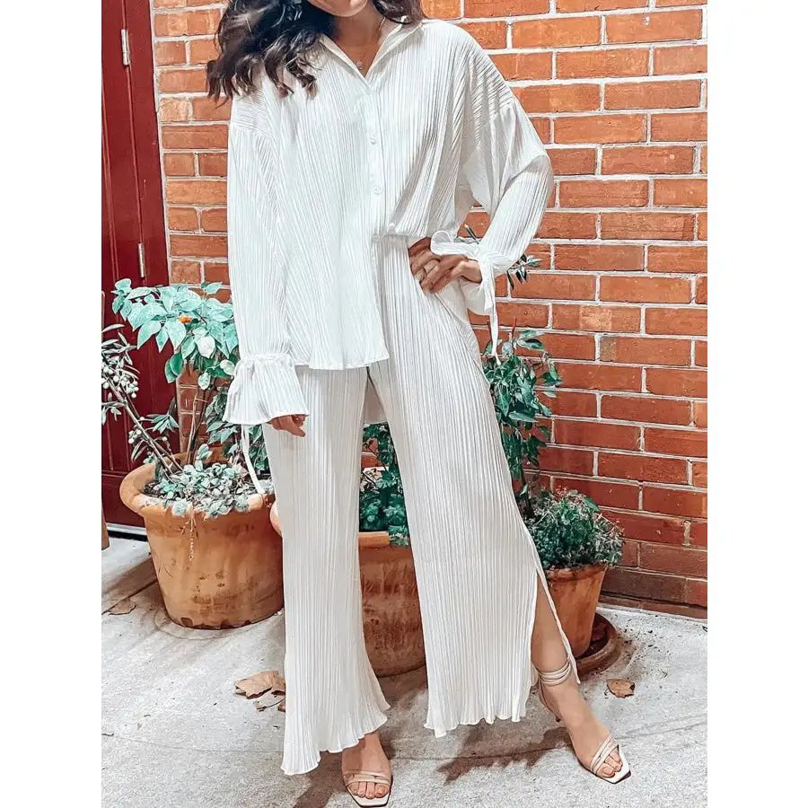 Button Up Long Sleeve Top and Pants Set