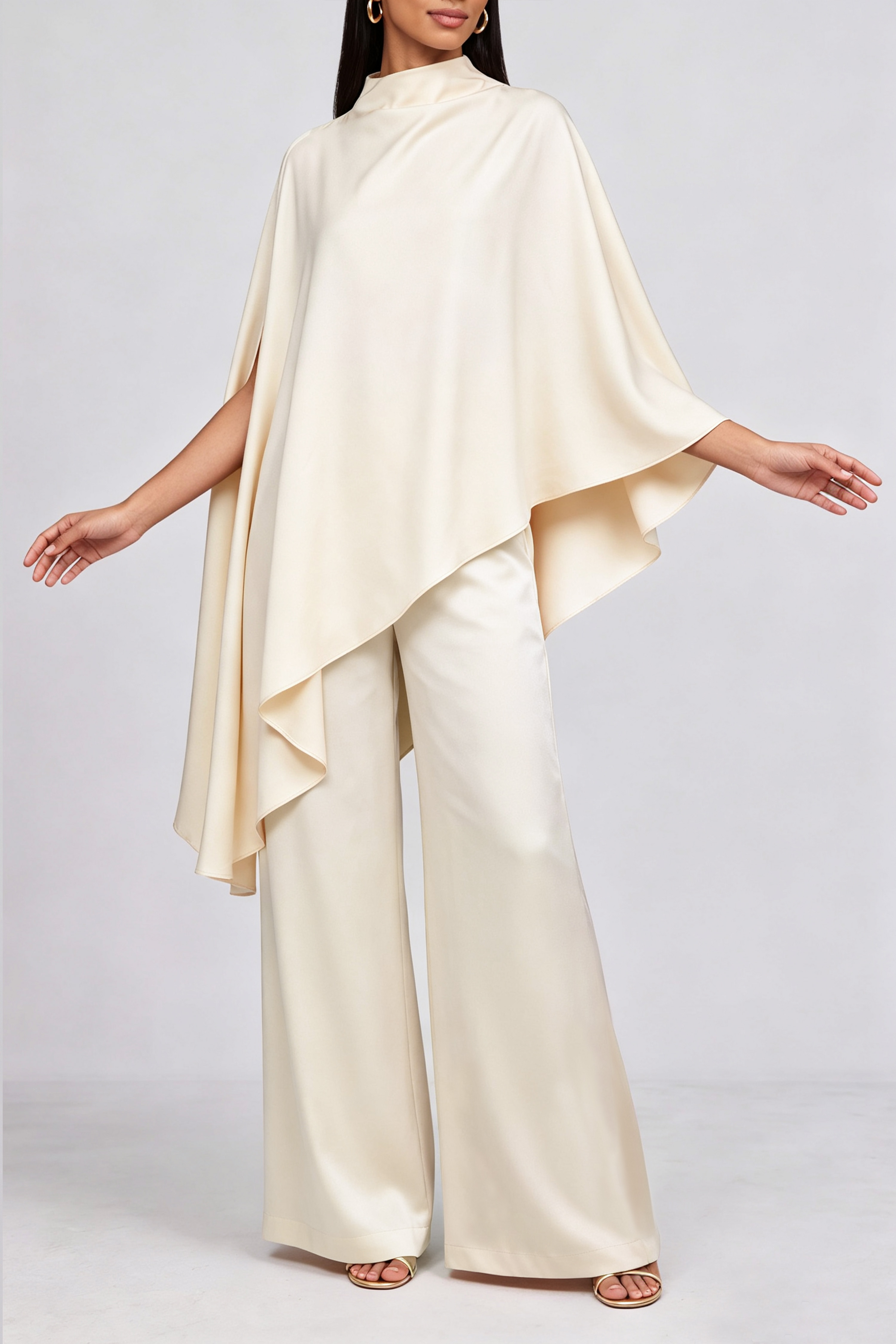 Classic High Neck Asymmetrical Matching Pants Set