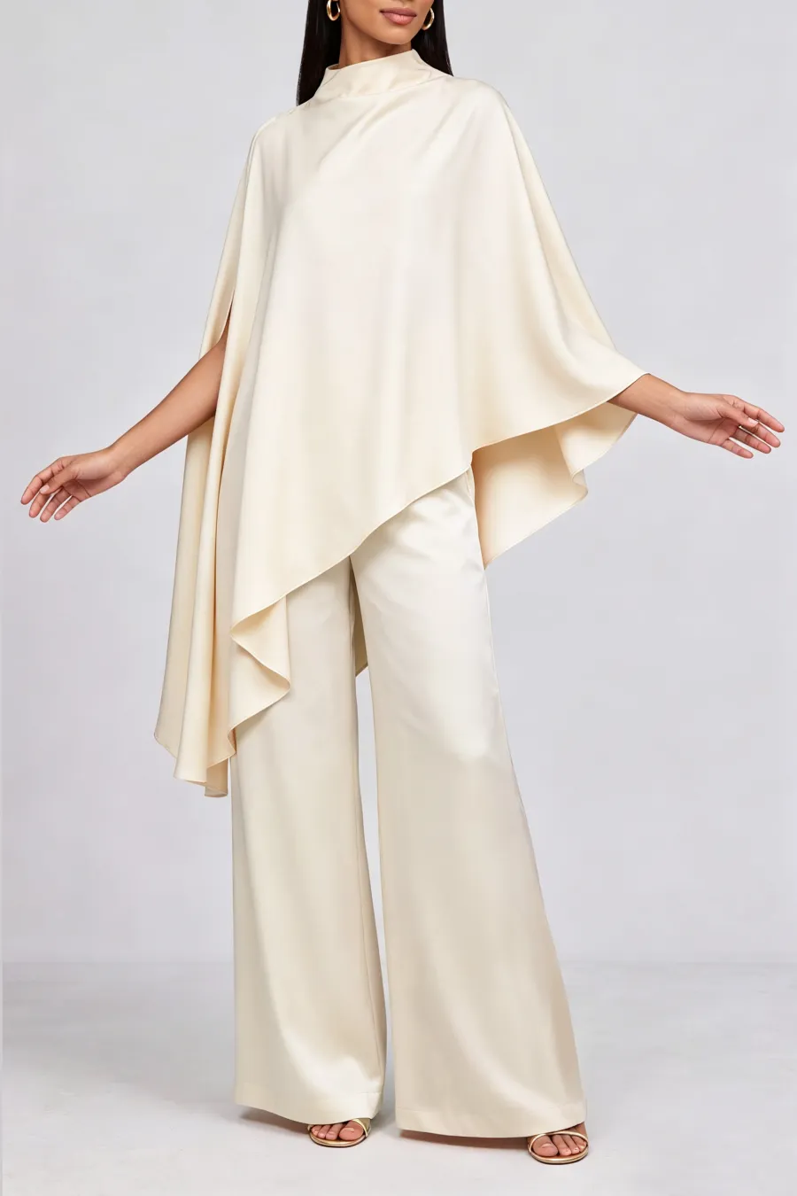 Classic High Neck Asymmetrical Matching Pants Set