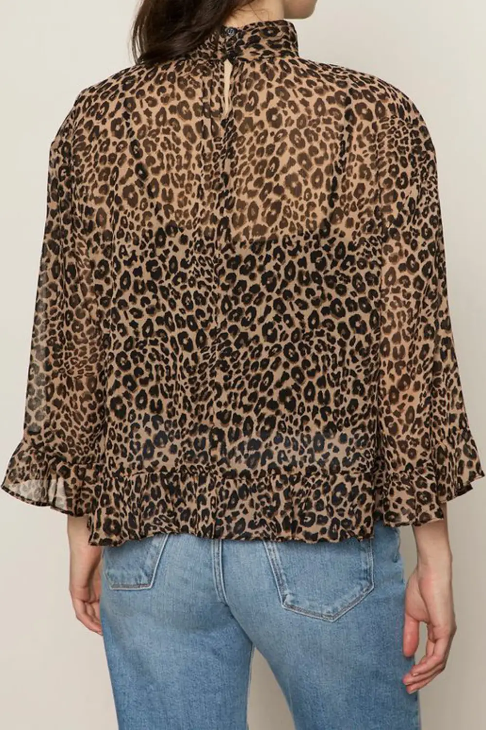 Leopard Print Printed Ruffle Boxy Blouse