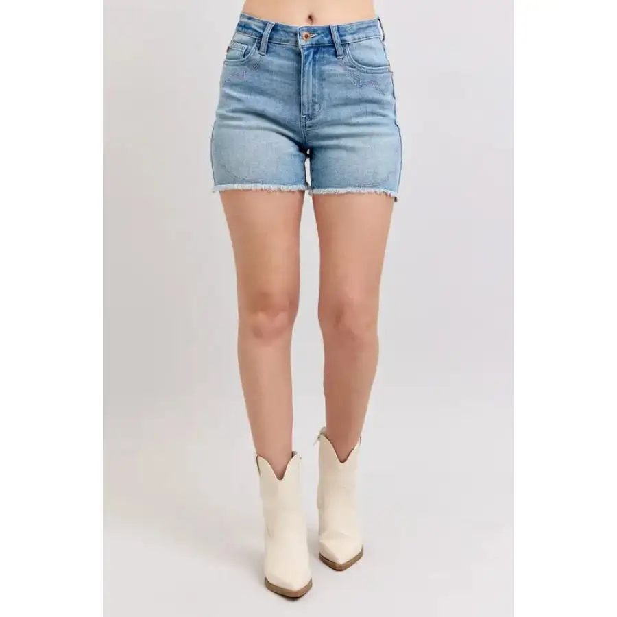 Raw Hem Cutoff High Waist Pocketed Shorts