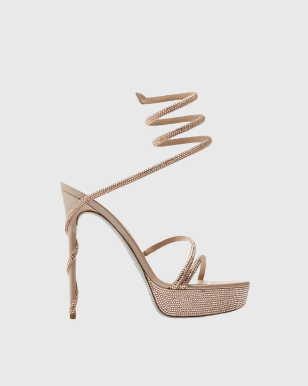 Rhinestone Embellished Snake Platform Sandals in Beige