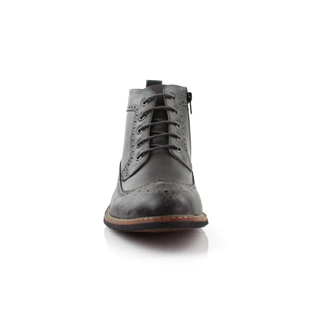 Faux-Leather Embossed Burnished Motorcycle Boots