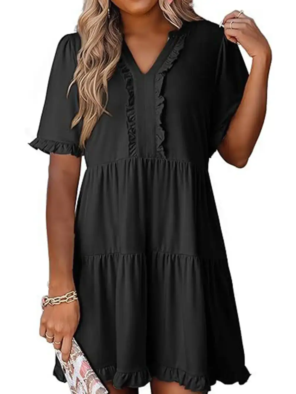 Short Sleeve Tiered Mini Dress