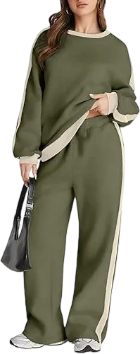 Women's 2 Piece Outfit Fleece Sweatsuit Casual Lounge Matching Sets Crewneck Loose Fit Cozy Sweatshirt & Straight Leg Sweatpants Womenswear Clothes Chic