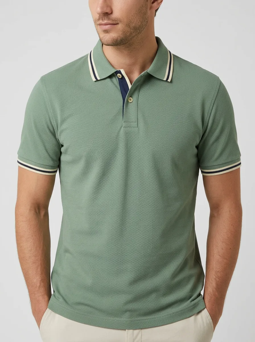 Men's Ribbed Textured Striped Contrast-Trim Polo Shirt