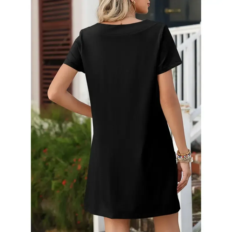 Women's Solid Color Align Dress Short Sleeve Mini Dresses With Pockets