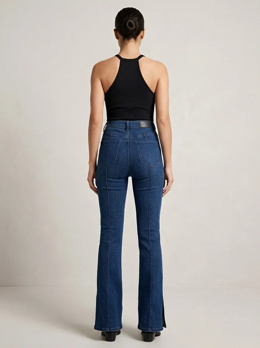 High-Waist Split-Hem Seamed Women's High-Waist Stretch Flare Jeans