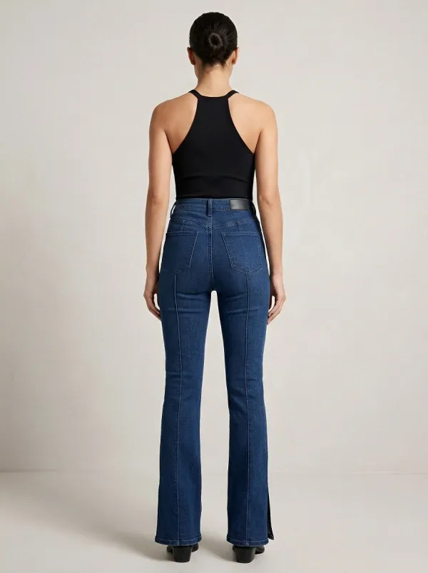 High-Waist Split-Hem Seamed Women's High-Waist Stretch Flare Jeans