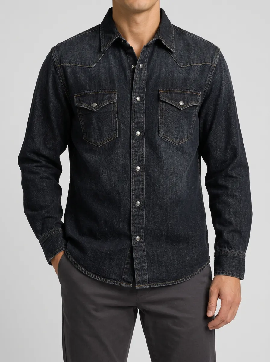 Classic Denim Snap-Front Shirt with Casual Styling
