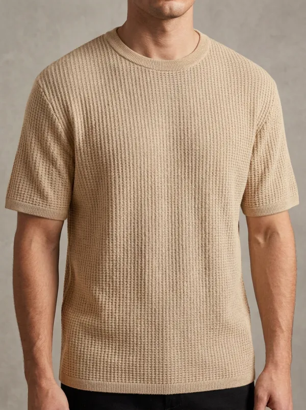 Waffle-Knit Men's Knit Crew-Neck T-Shirt