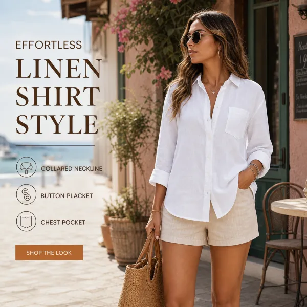 Women's Summer Linen Button-Down Long Sleeve Shirts