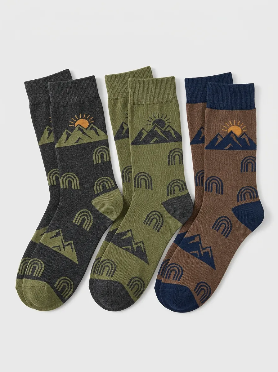 Men's Three-Pair Mountain Rainbow Crew Sock Set