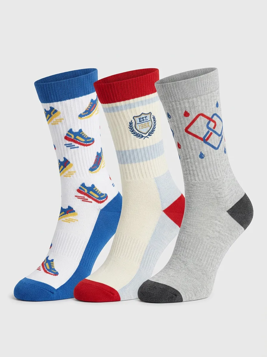 Unisex Running-Inspired Three-Pair Embroidered Crew Socks