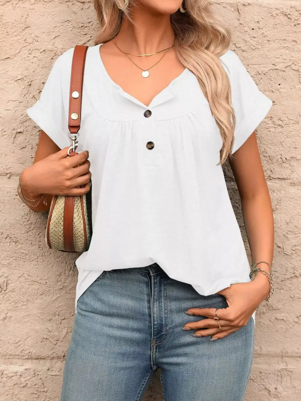 Casual Button Detail Henley T Shirt