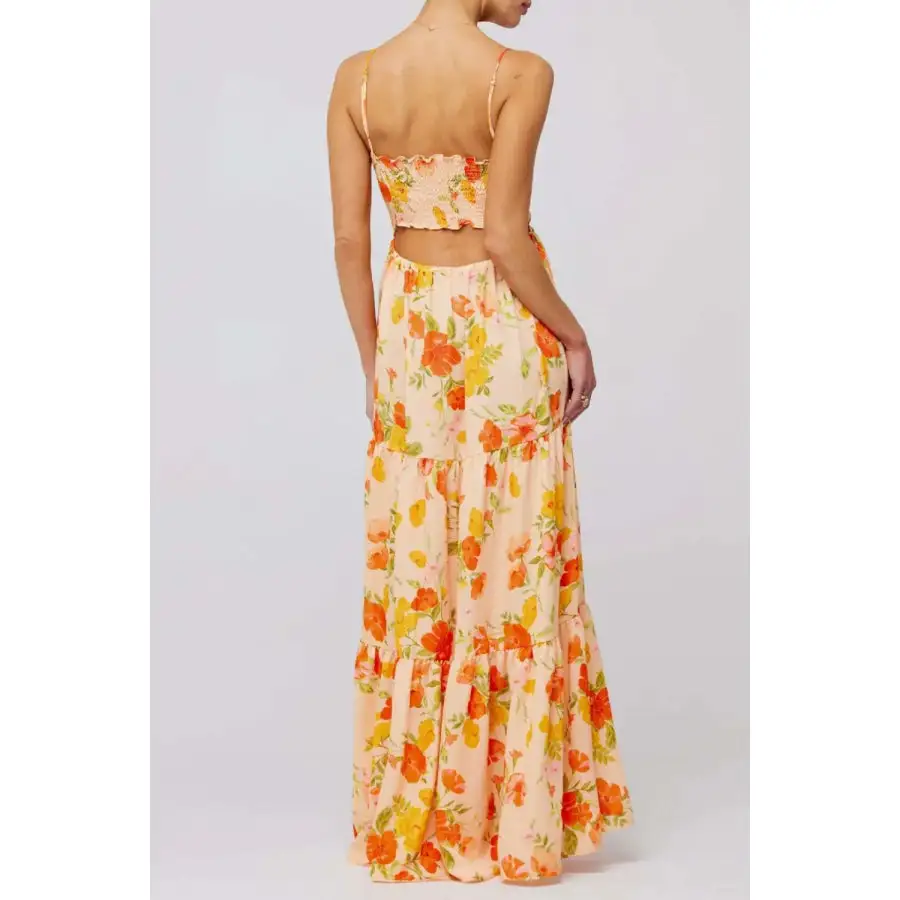 Floral Print Tie Front Tiered Maxi Dress