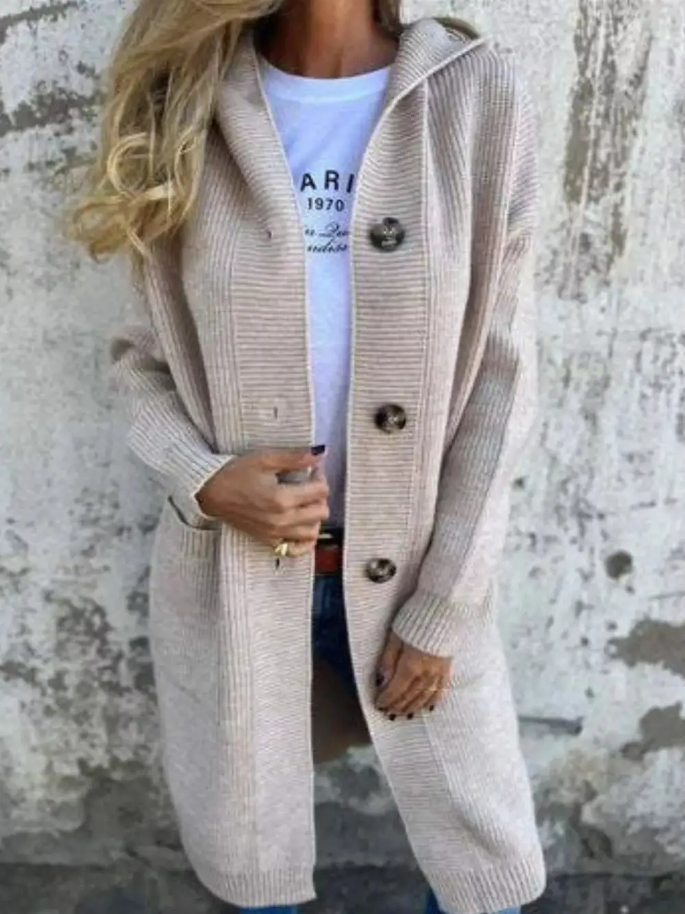Full Size Button Down Hooded Cardigan Plus Size