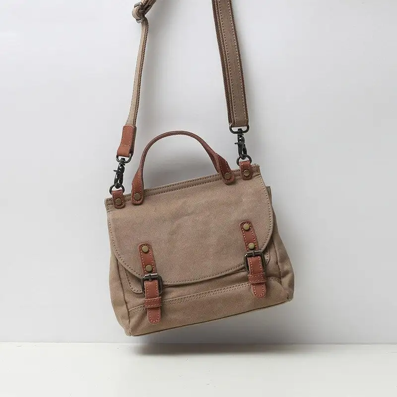 Vintage British Canvas Handbag Classic Structured Tote