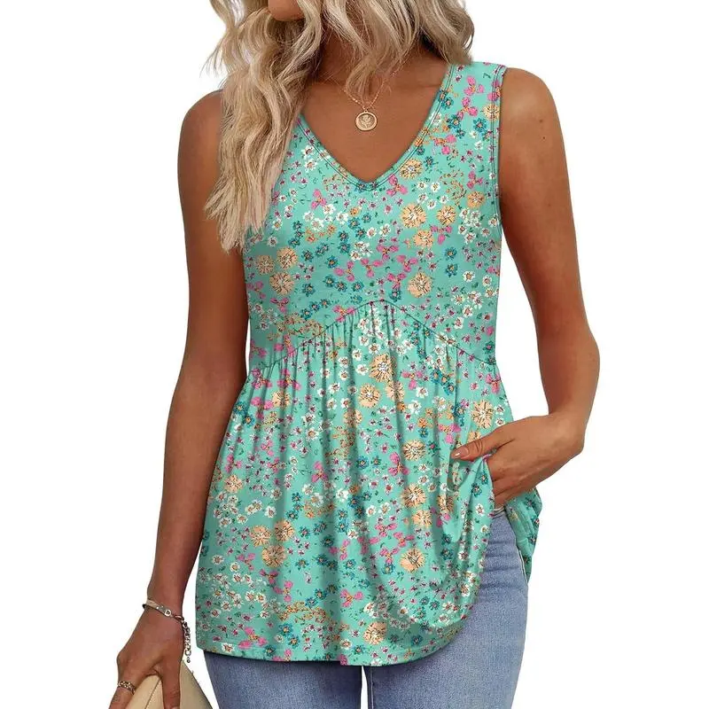 Womens Tank Tops 2025 Flowy Peplum Tops For Women Dressy Sleeveless V Neck Babydoll Tank Tops