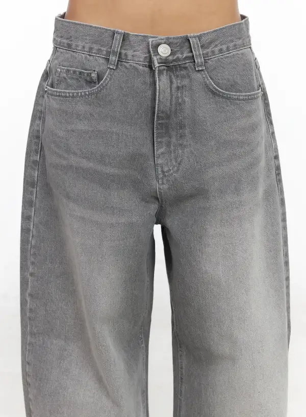 Stitch-Detail Wash Wide Leg Jeans