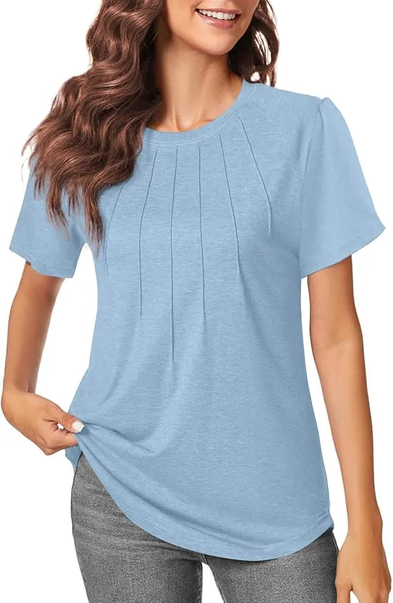 5PACK-Casual Short Puff Sleeve Pleated Shirts Casual Blouses