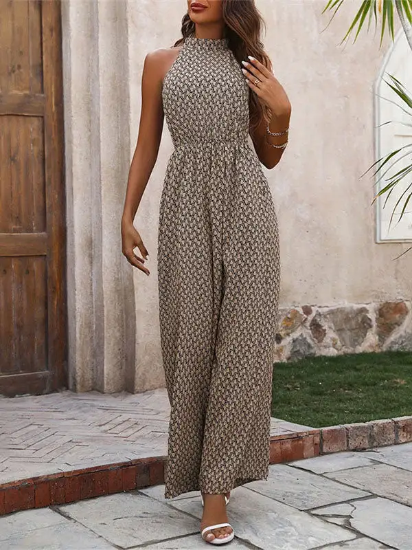 Losse Jumpsuits Met Wijde Pijpen Elasticiteit En Print
