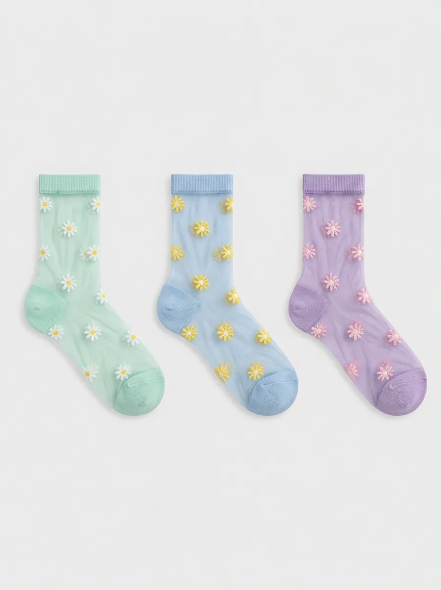 Women's Pastel Floral Sheer Crew Socks 3-Pack