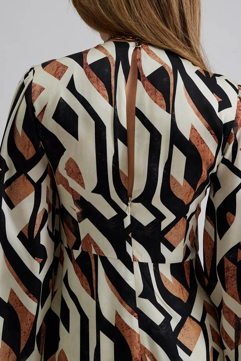 Geometric Print Wrap Midi Dress